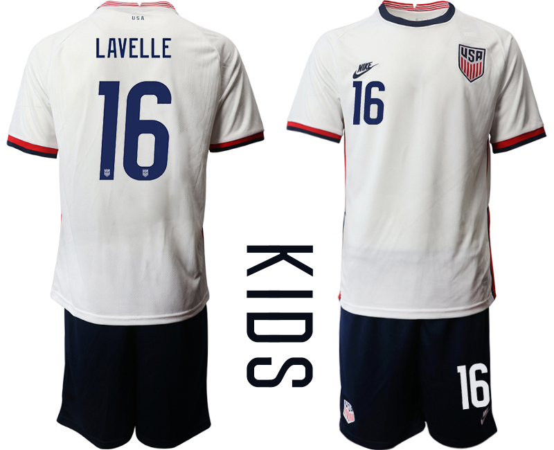 Youth 2020-2021 Season National team United States home white #16 Soccer Jersey